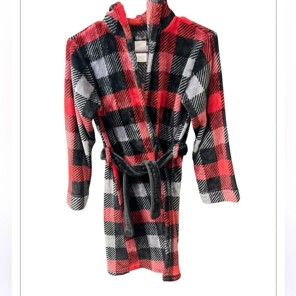 Cuddl Duds Kids Buffalo Plaid Fleece Hooded Robe w/ Antlers L (12/14)